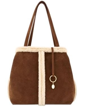 Vanessa Bruno Large Daily Shearling-Trim Tote Bag - Brown