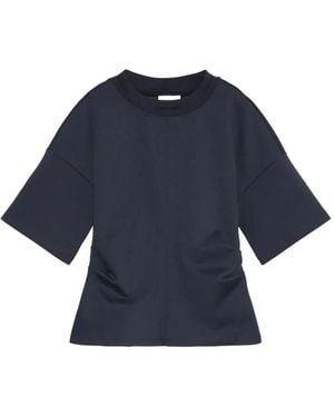 Calvin Klein Logo-Collar Ruched-Waist Boxy T-Shirt - Blue