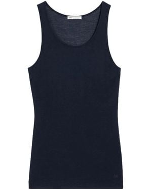 Ami Paris Logo-Embroidered Cotton-Blend Top - Blue