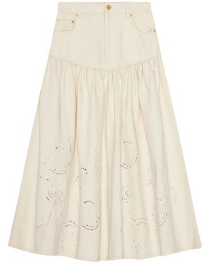 Ganni Broderie-Anglaise Tiered Skirt - Natural