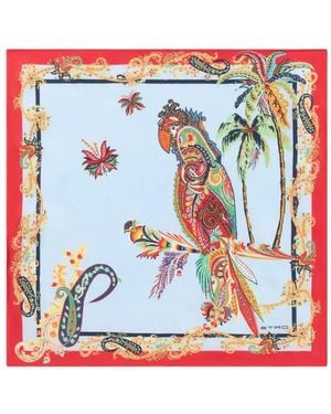 Etro Silk Pocket Square With Parrot And Paisley Print - Red