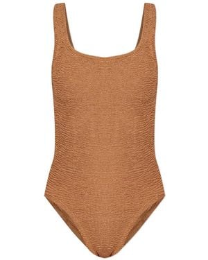 Hunza G Square Neck Crinkle Swimsuit - Brown