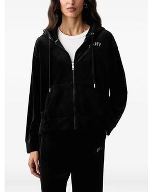 DKNY Varsity Rhinestone-Logo Velour Hoodie - Black