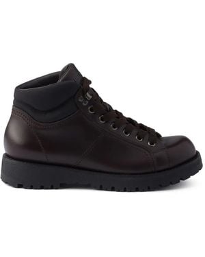 Prada Schnürstiefel Aus Leder Und Re-Nylon - Schwarz
