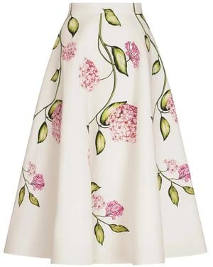 Oscar de la Renta Flower-Print Midi Skirt - White