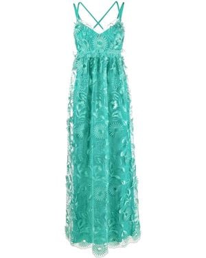 Alberta Ferretti Embroidered Tulle Maxi Dress - Green