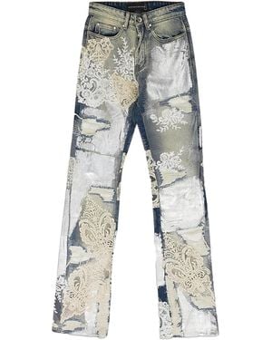 Who Decides War Metal Lace-Embellished Jeans - Blue
