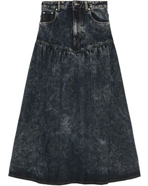 Ganni Gathered-Detail Denim Skirt - Black