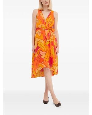 Joseph Ribkoff Floral Print V-Neck Dress - Orange