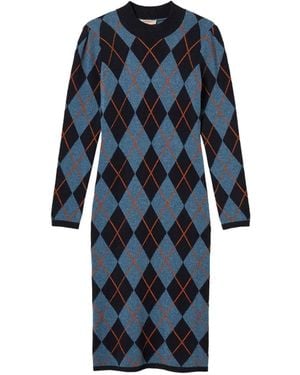 Twinset Diamond Jacquard Long Knit Dress - Blue