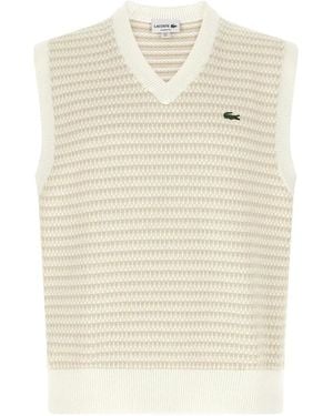 Lacoste Logo-Patch V-Neck Vest - White