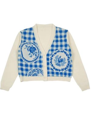 Mii Yaya Gingham Jacquard Cardigan - Blue