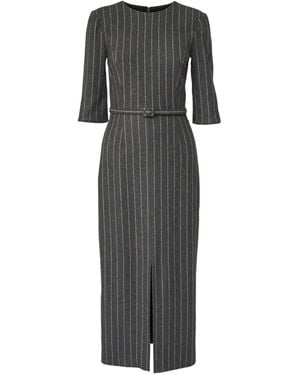 Carolina Herrera Pinstripe-Pattern Belted Midi Dress - Grey