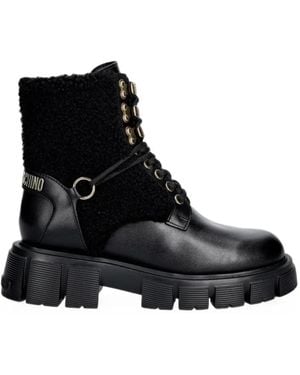Love Moschino Bouclé-Panel Lace-Up Boots - Black