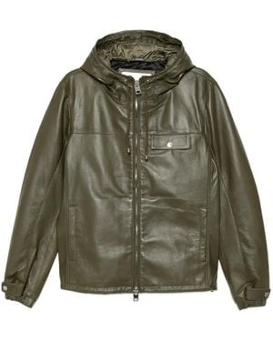 Les Hommes Leather Hooded Jacket - Green
