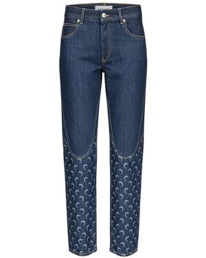 Marine Serre Moon-Print Paneled Jeans - Blue