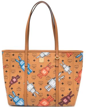 MCM Logo-Print Tote Bag - Orange