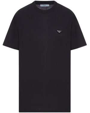 Prada Enamel Triangle-logo Cotton T-shirt - Black