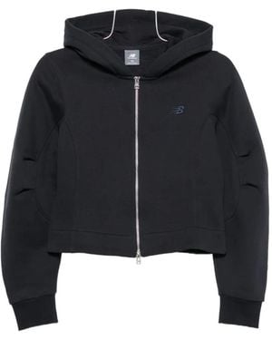 New Balance Logo-Embroidered Zip-Up Hoodie - Blue