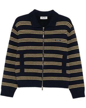 Miu Miu Cardigan Zippé À Rayures - Noir