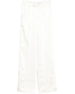 Self-Portrait Pleated Satin-Finish Tailored Trousers - White