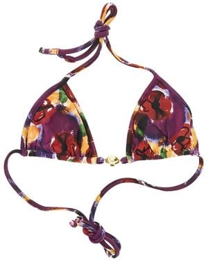Reina Olga Splash Floral-Print Bikini Top - Purple