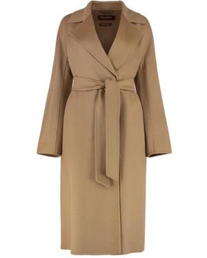 Max Mara Lapel-Collar Belted Coat - Natural