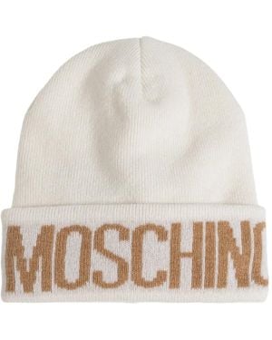 Moschino Logo-Intarsia Beanie Hat - White