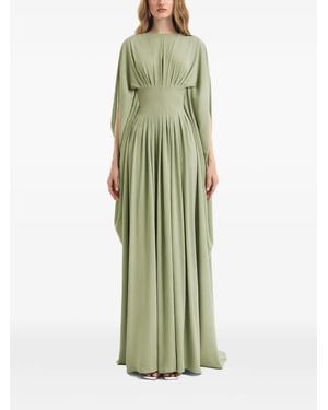 Gemy Maalouf Pleated Cape-Sleeve Dress - Green