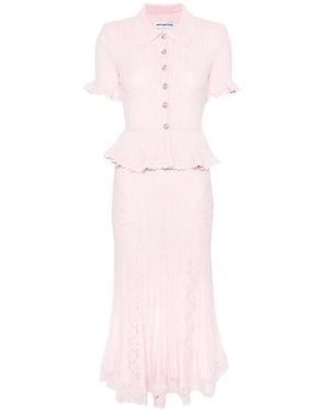Self-Portrait Pointelle Peplum Knit Dress - Pink