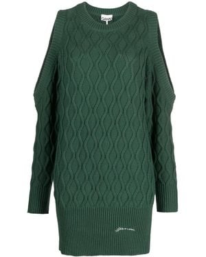 Ganni オープンショルダー ニットドレス - グリーン