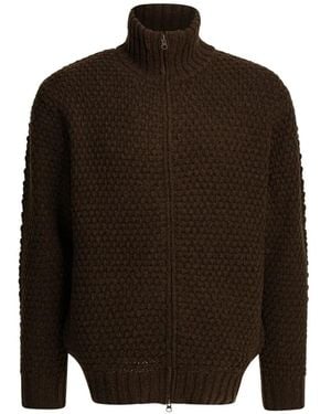 Beams Plus Zip High-Neck Cardigan - Brown