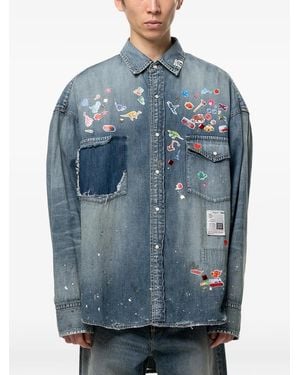 Maison Mihara Yasuhiro Kids Sticker Printed Denim Shirt - Blue