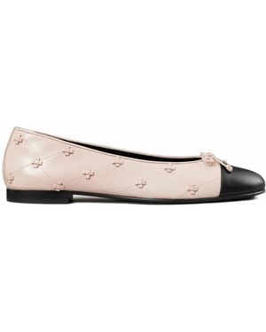Tory Burch Bunny Knot Cap-Toe Ballet Flat - White