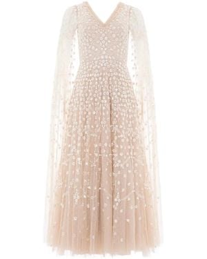 Needle & Thread Clover Cape Sleeve Ankle Gown - Natural