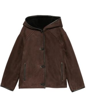 Yves Salomon Hooded Buttoned Jacket - Brown