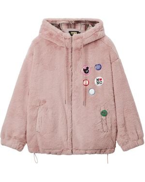 Mini Cream Hooded Appliqué Jacket - Pink