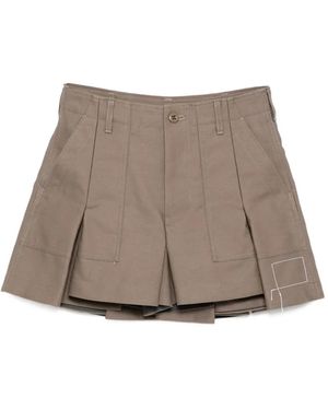 Sacai プリーツ ショートパンツ - ブラウン
