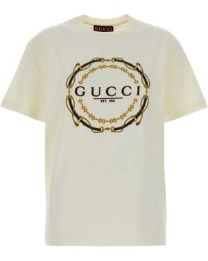 Gucci Camiseta De Algodón Con Estampado Gráfico - Blanco