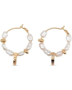 Bimba Y Lola Medium Hoop Earrings With Pearls And Heart Logo - White
