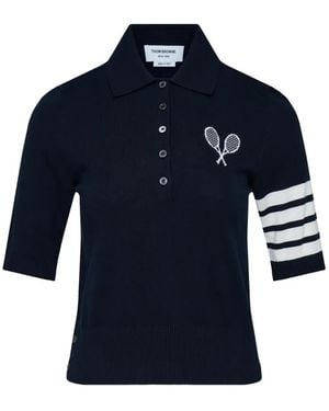 Thom Browne Tennis-Intarsia Polo Shirt - Blue