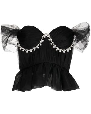 ANOUKI Blusa Con Hombros Descubiertos Y Perlas Artificiales - Negro