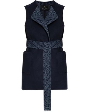 Etro Paisley-Trimmed Belted Waistcoat - Blue