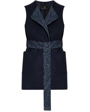 Etro Paisley-Trimmed Belted Waistcoat - Blue