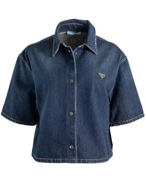 Prada Camisa Corta Vaquera - Azul