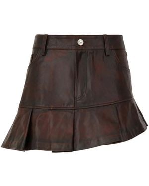 Gcds Leather Pleated Mini Skirt - Brown