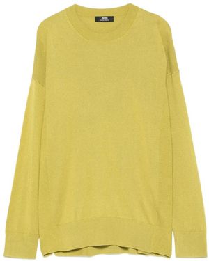 Alpha Studio Crew Neck Side-Slit Sweater - Yellow
