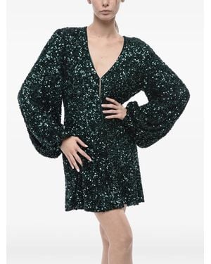 ROTATE BIRGER CHRISTENSEN Sequinned Balloon-Sleeve Dress - Green