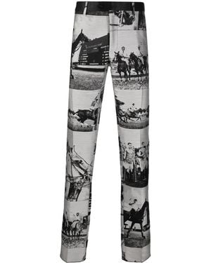 Billionaire Horse-Print Slim Trousers - Grey