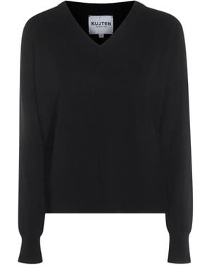 Kujten V-Neck Wool Jumper - Black
